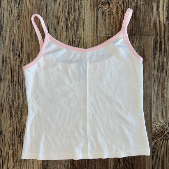 JFF White Tank Top with Pink Trim Size Medium Spaghetti Straps Cami Casual Y2K - Picture 1 of 10